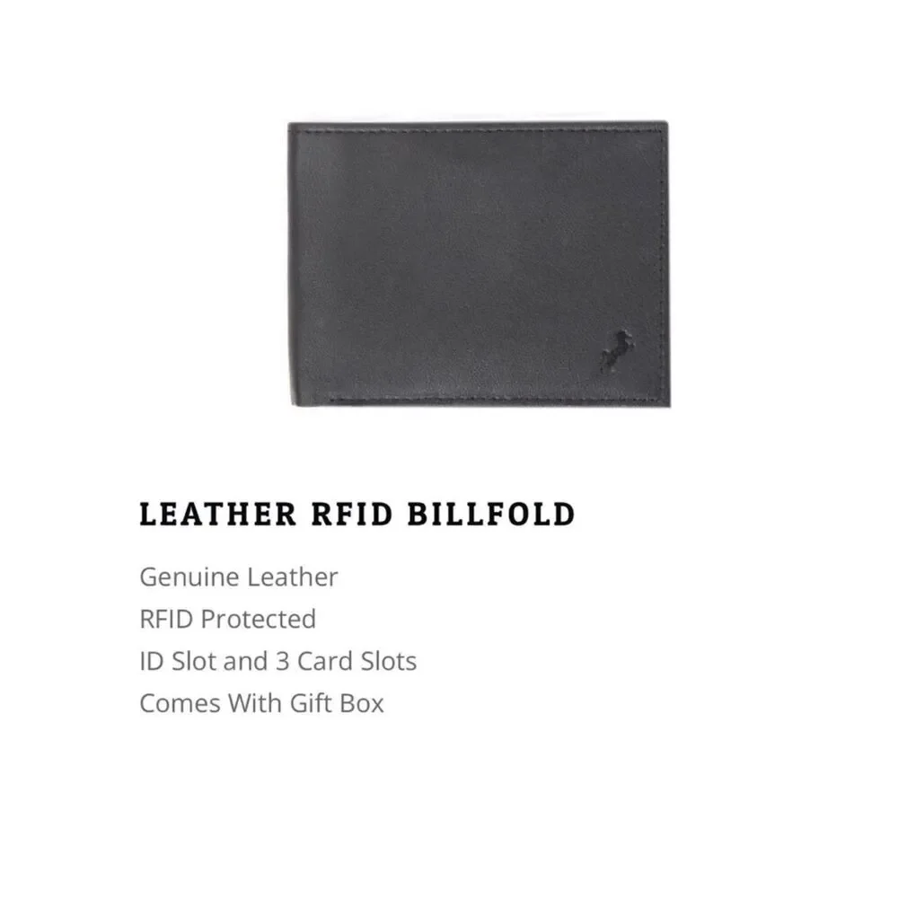 FIONTE RFID Black Men’s Genuine Leather Protected Billfold Bifold Wallet